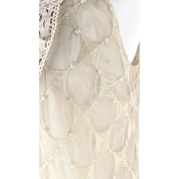 Ivory cream beaded crochet lace sheer net overlay sleeveless tunic dress 6 - Picture 4 of 8